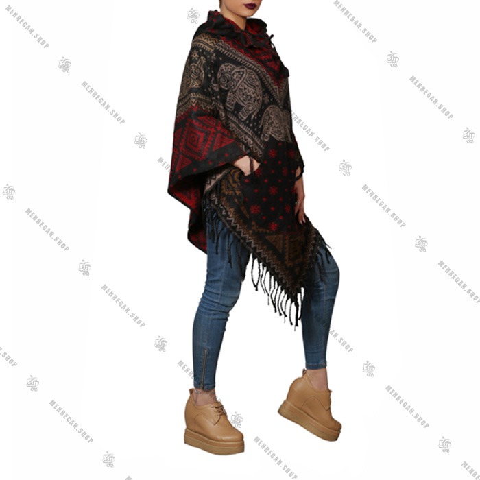 پانچو فری سایز کلاه دار به همراه جیب