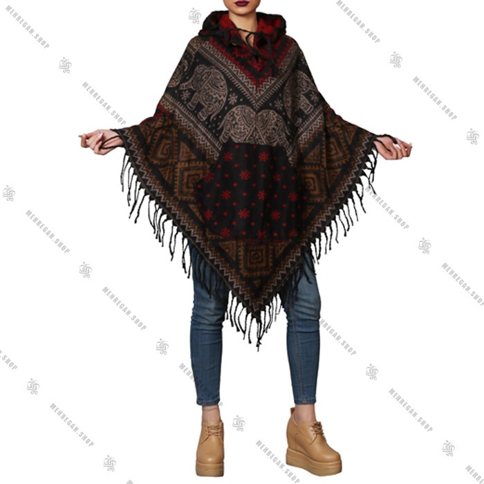 پانچو فری سایز کلاه دار به همراه جیب