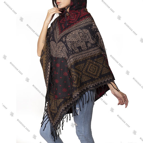 پانچو فری سایز کلاه دار به همراه جیب