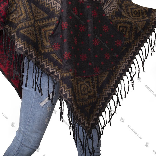 پانچو فری سایز کلاه دار به همراه جیب