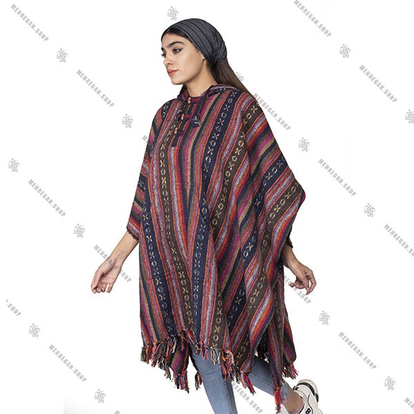 پانچو پشمی فری سایز گلیمی