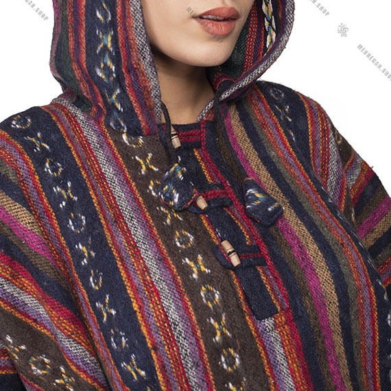 پانچو پشمی فری سایز گلیمی