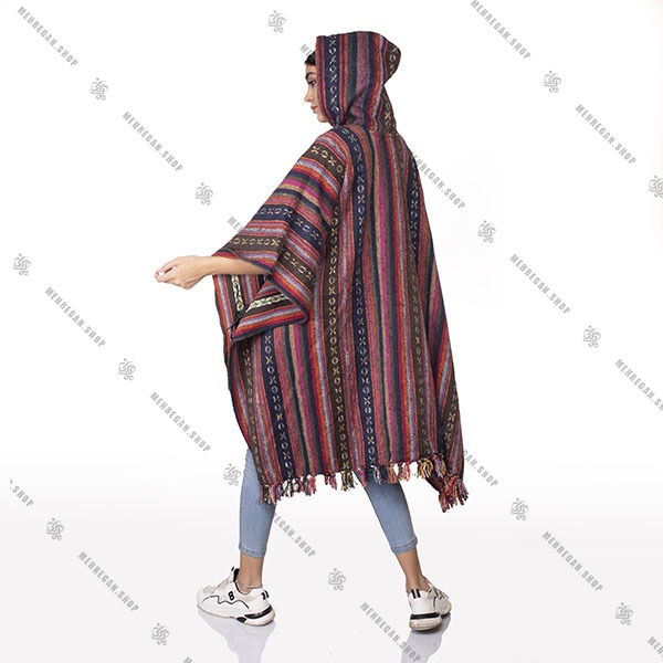 پانچو پشمی فری سایز گلیمی