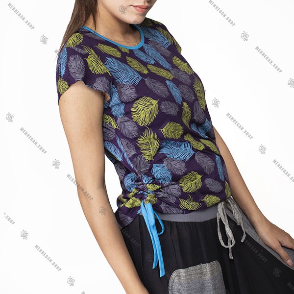 تاپ زنانه بهاره هیپی استایل طرح پر