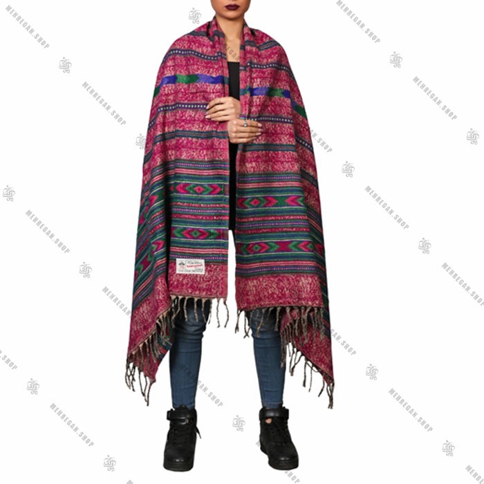 شال رودوشی طرح راه راه بنفش