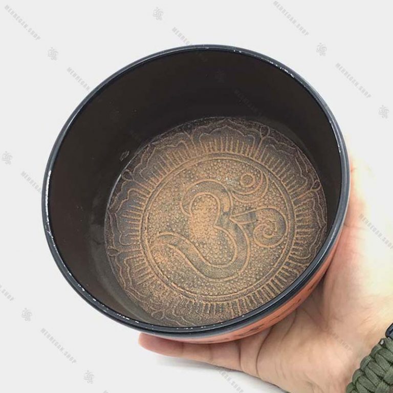 کاسه تبتی هفت فلز نارنجی در سایز بندی