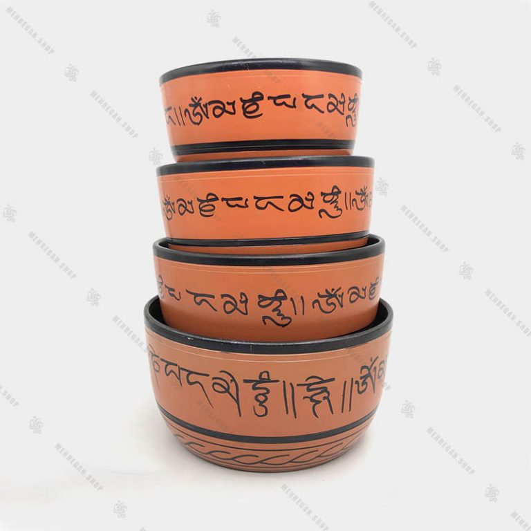 کاسه تبتی هفت فلز نارنجی در سایز بندی