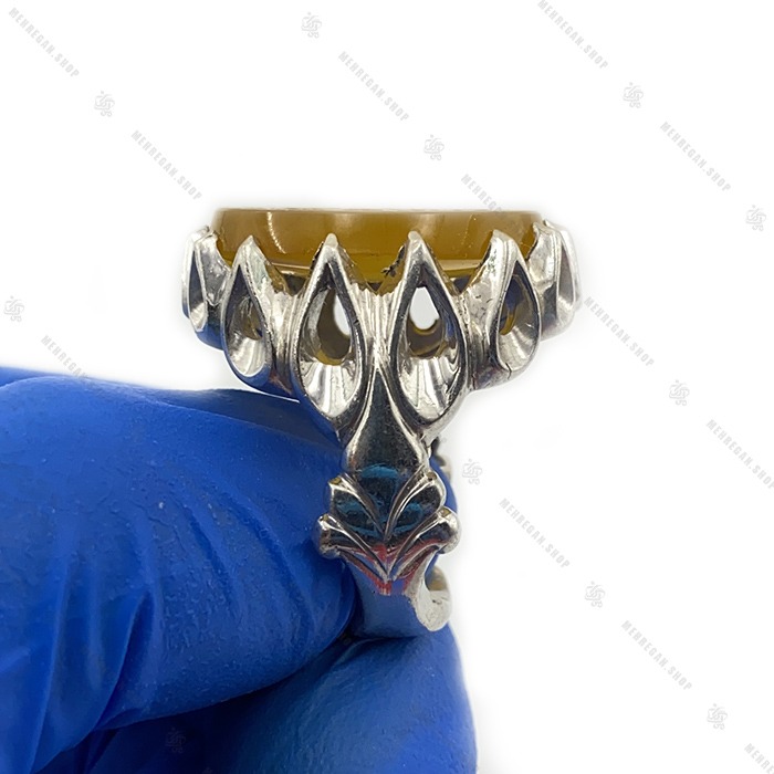 انگشتر نقره مردانه دست ساز عقیق زرد یازهرا