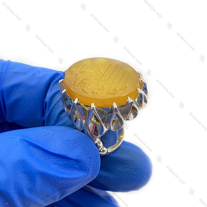 انگشتر نقره مردانه دست ساز عقیق زرد یازهرا