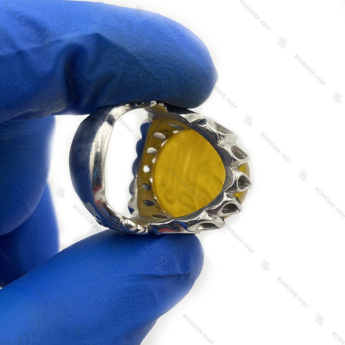 انگشتر نقره مردانه دست ساز عقیق زرد یازهرا