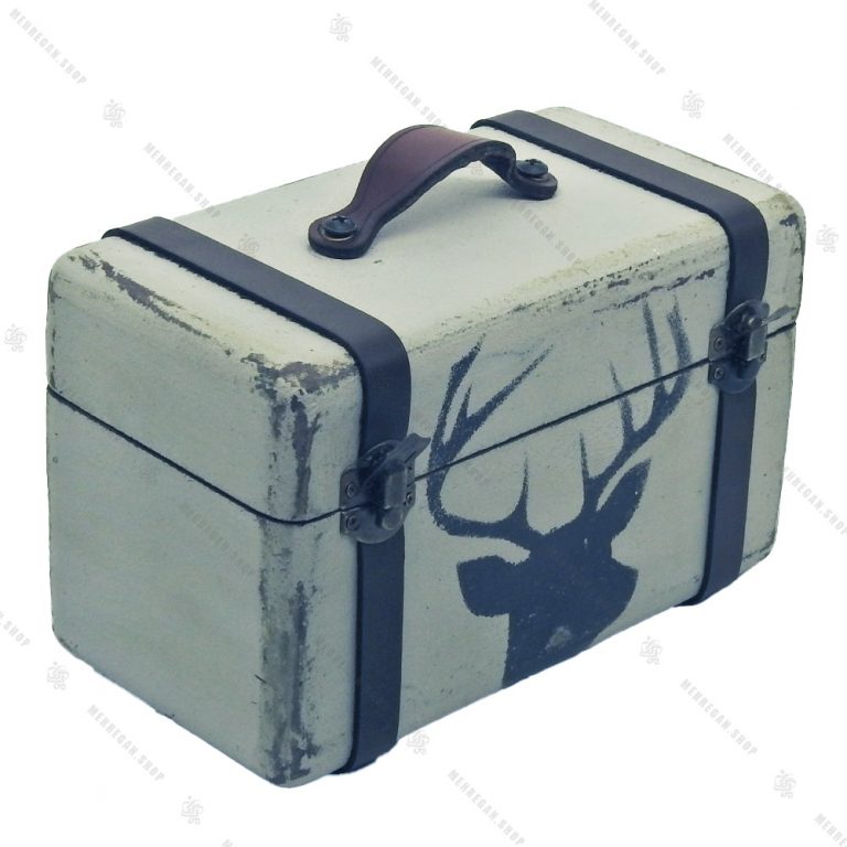 جعبه دکوری چوبی بسیار کوچک طرح چمدان سفید