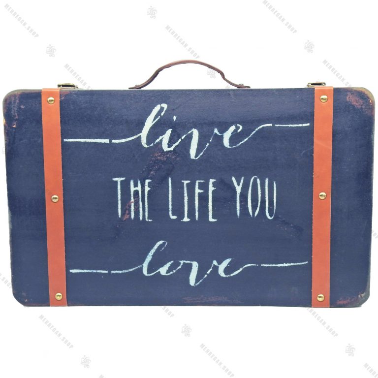 چمدان چوبی دکوری سایز بزرگ سرمه ای طرح کلاسیک