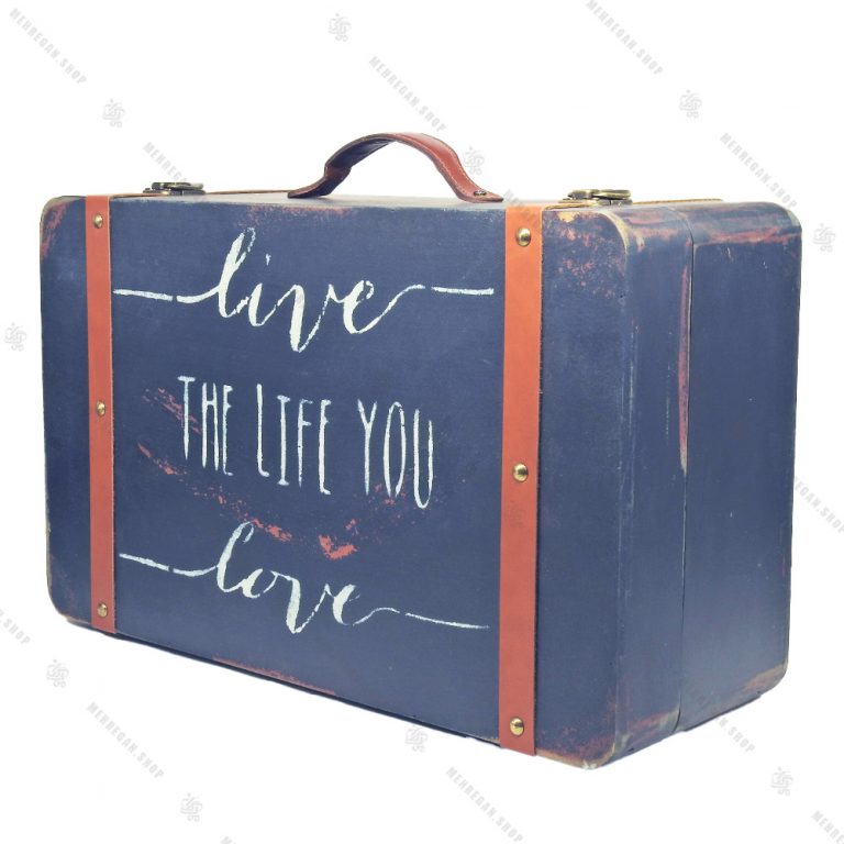 چمدان چوبی دکوری سایز بزرگ سرمه ای طرح کلاسیک