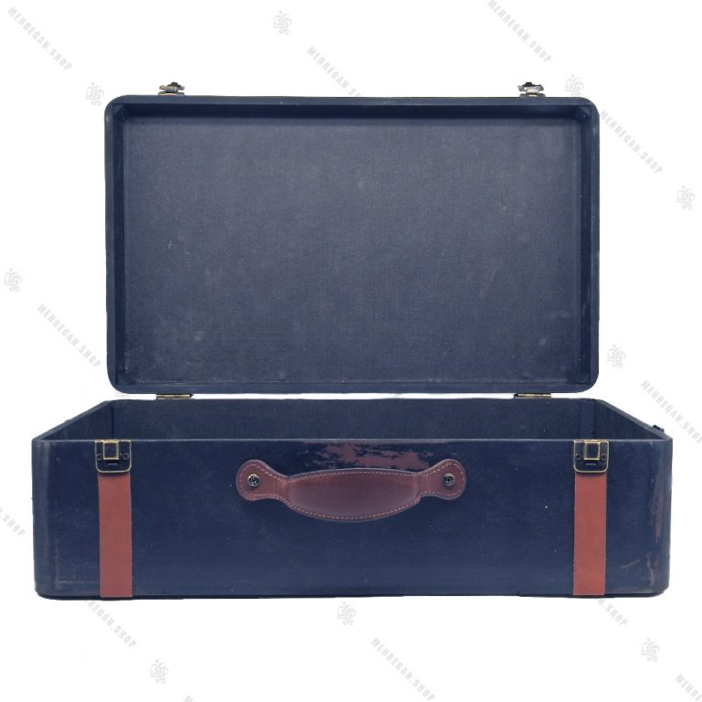 چمدان چوبی دکوری سایز بزرگ سرمه ای طرح کلاسیک