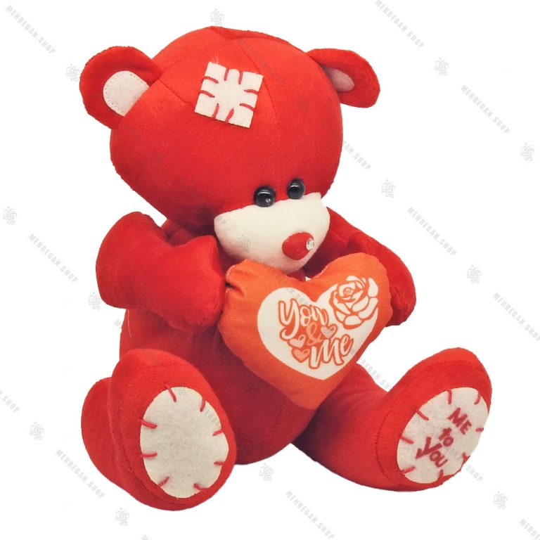 عروسک پولیشی خرس قلب دار قرمز