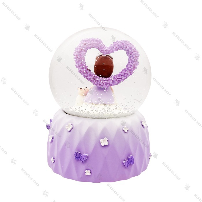 گوی موزیکال برفی فول طرح ملکه و قلب بنفش