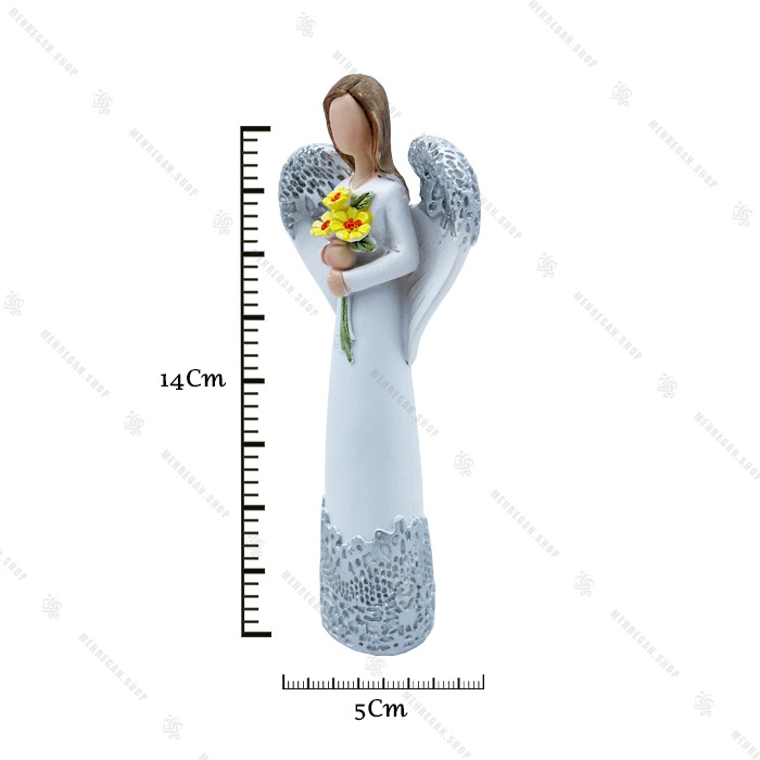 مجسمه رزینی دکوری فرشته با گل زرد