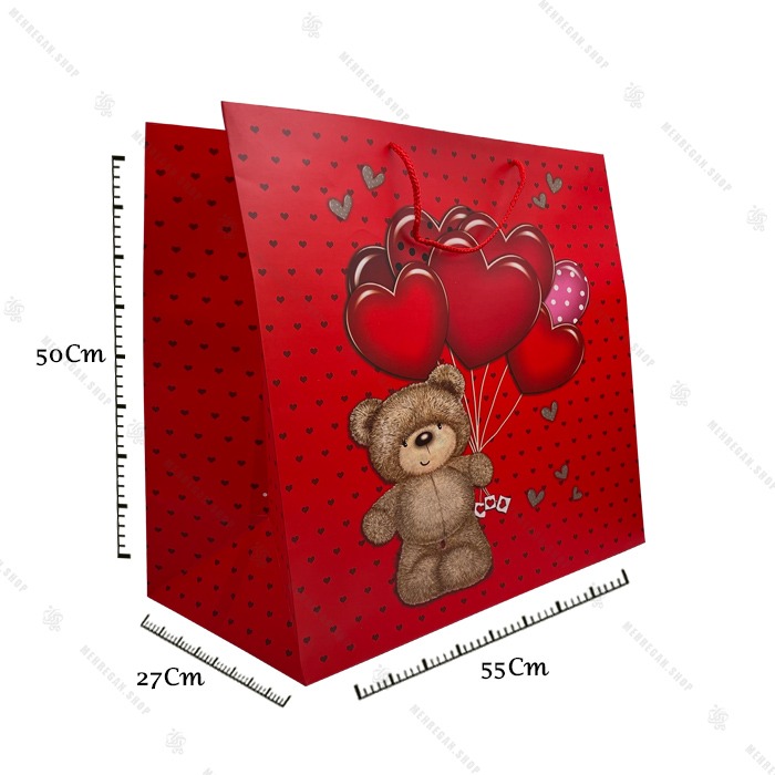 بگ کادویی طرح خرس با بادکنک قلبی