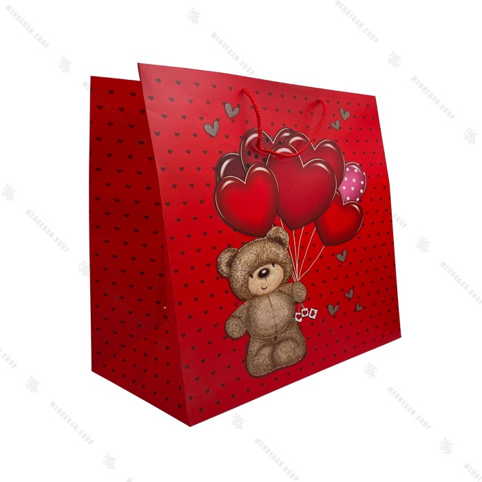 بگ کادویی طرح خرس با بادکنک قلبی