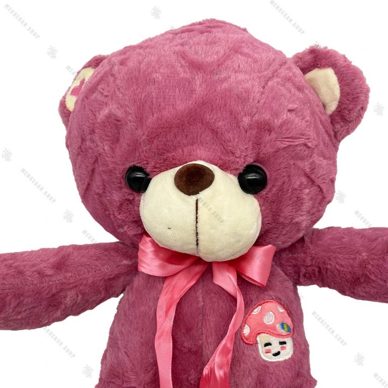 عروسک پولیشی خرس بنفش پاپیون دار