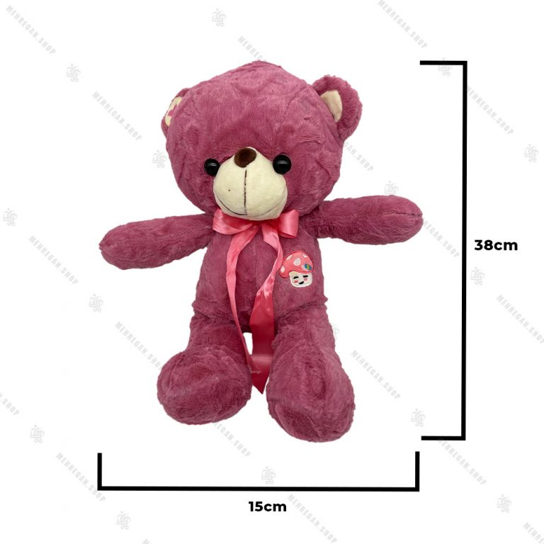 عروسک پولیشی خرس بنفش پاپیون دار