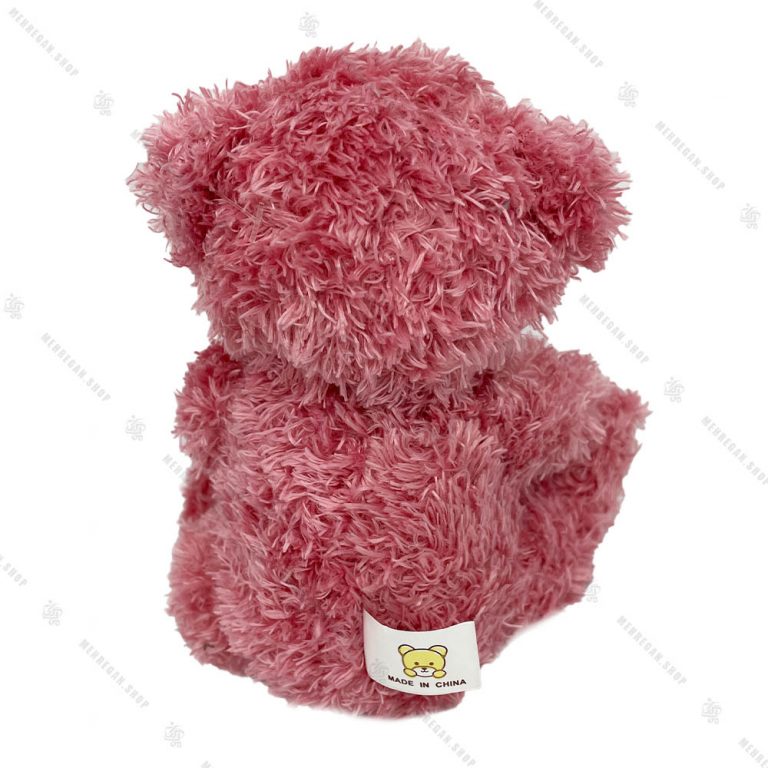 عروسک پولیشی خرس نشسته قلب دار صورتی