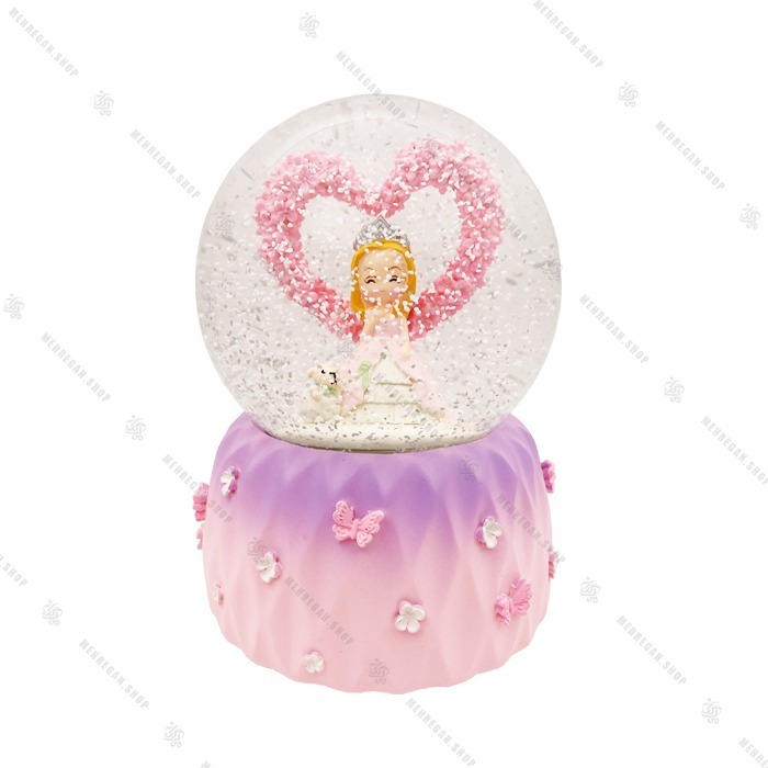 گوی برفی موزیکال کوکی طرح ملکه و قلب صورتی