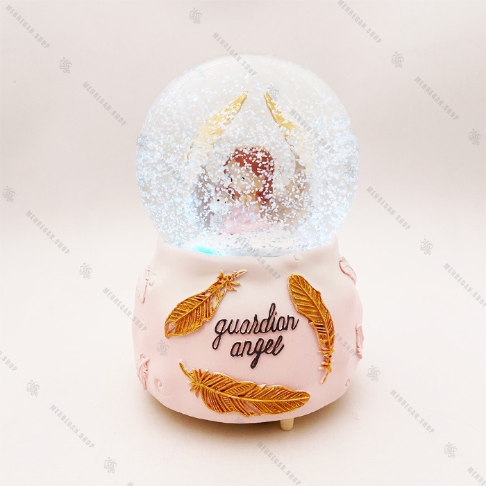 گوی موزیکال برفی مدل فرشته نگهبان نشسته