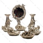 مجموعه ظروف هفت سین 9 پارچه طرح گل و پرنده نقره ای