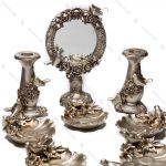 مجموعه ظروف هفت سین 9 پارچه طرح گل و پرنده نقره ای