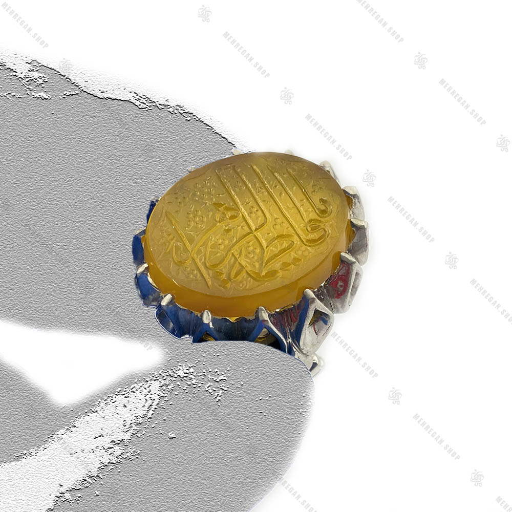 انگشتر نقره مردانه دست ساز عقیق زرد یازهرا انگشتر نقره مردانه دست ساز عقیق زرد یازهرا