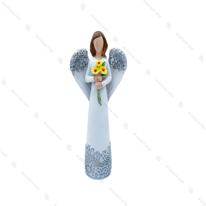 مجسمه رزینی دکوری فرشته با گل زرد مجسمه رزینی دکوری فرشته با گل زرد