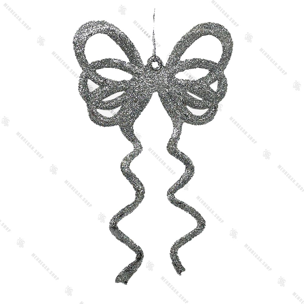 آویز کریسمس مدل پاپیون نقره ای اکلیلی آویز کریسمس مدل پاپیون نقره ای اکلیلی