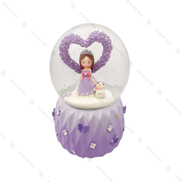 گوی موزیکال برفی فول طرح ملکه و قلب بنفش گوی موزیکال برفی فول طرح ملکه و قلب بنفش